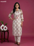 Off White and Mauve Pink Mul Chanderi Printed & With Slip Kurti Set