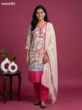 Cream and Pink Cotton Kalamkari Printed Straight Suit