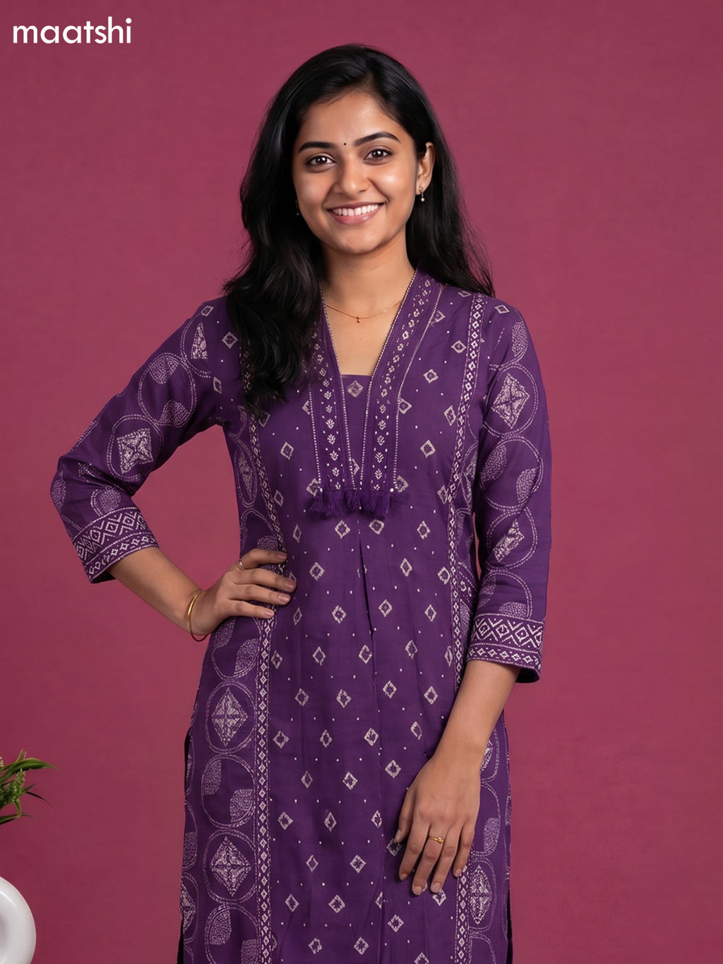 Violet Cotton Geometric Printed Straight Suit