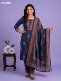 Navy Blue Cotton Printed Straight Suit