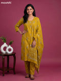 Musted Yellow Cotton Printed & Embroidery Work Straight Suit