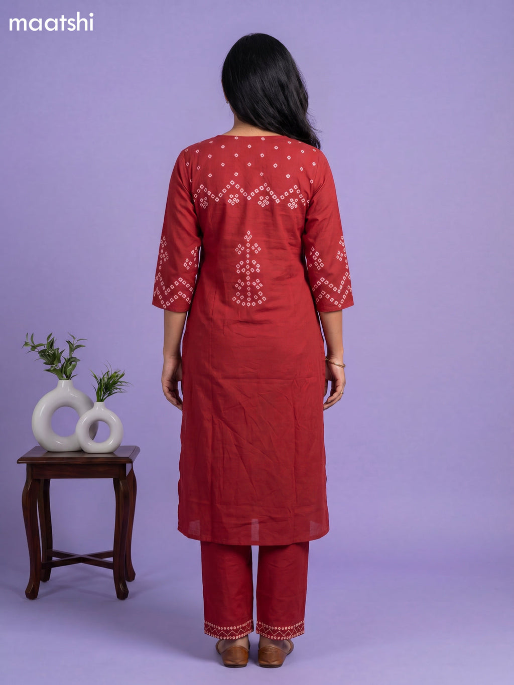 Maroon Cotton Bandhani Printed Straight Suit