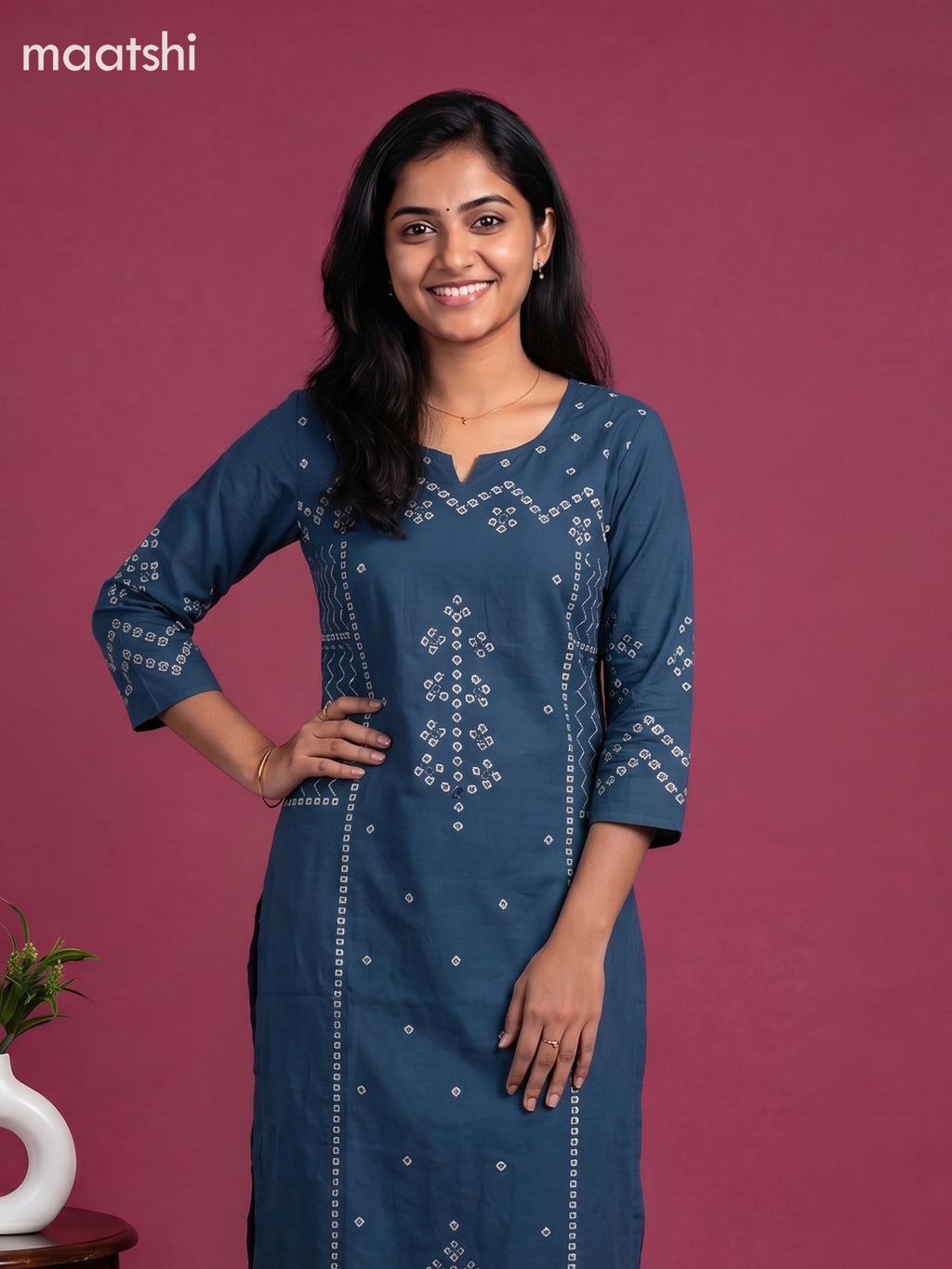 Peacock Blue Cotton Bandhani Printed Straight Suit