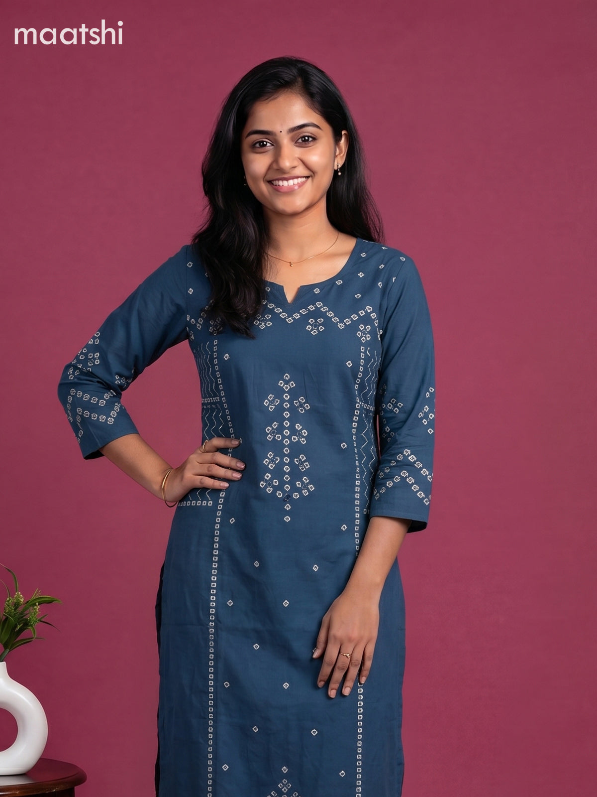 Peacock Blue Cotton Bandhani Printed Straight Suit