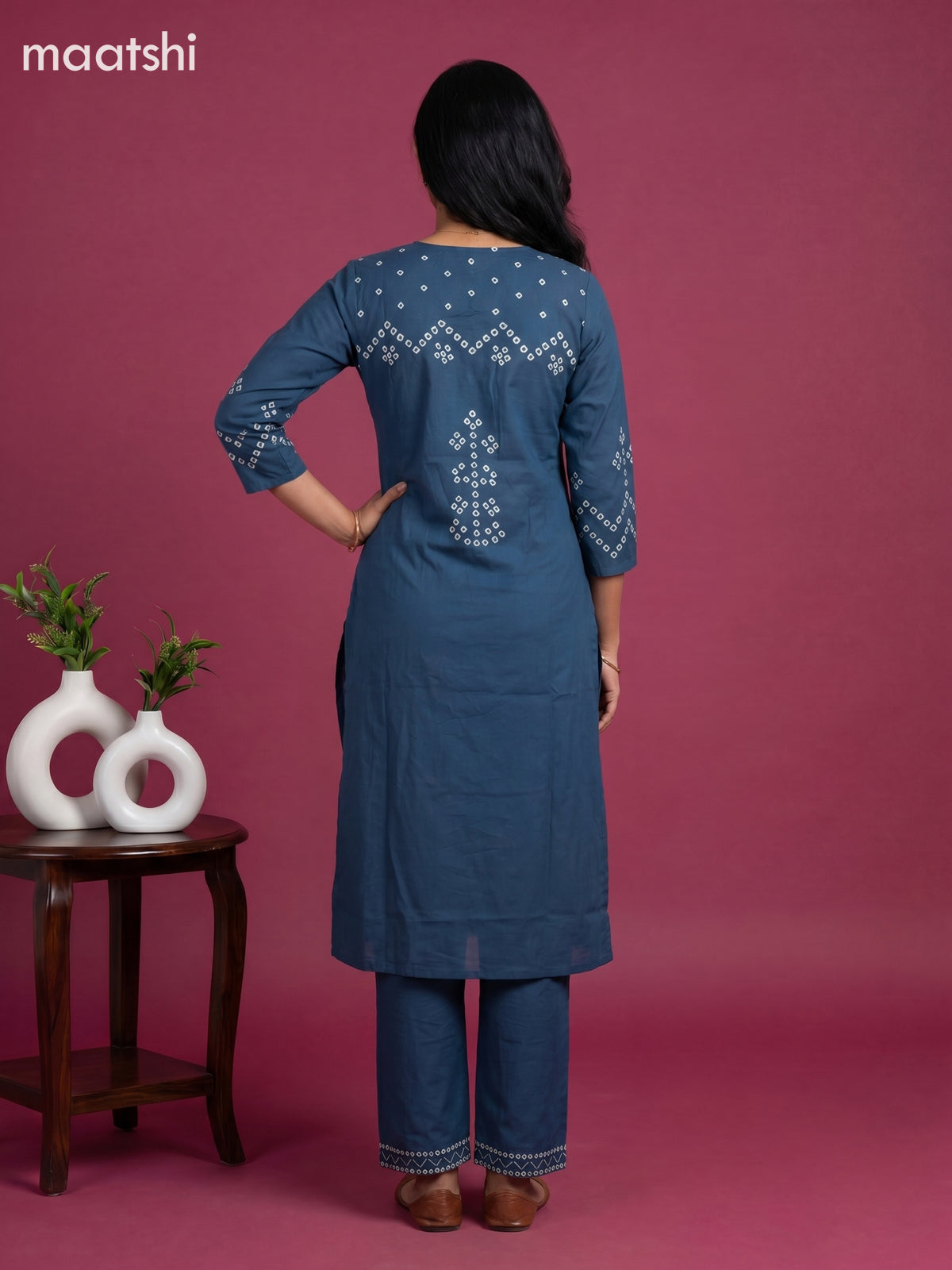 Peacock Blue Cotton Bandhani Printed Straight Suit
