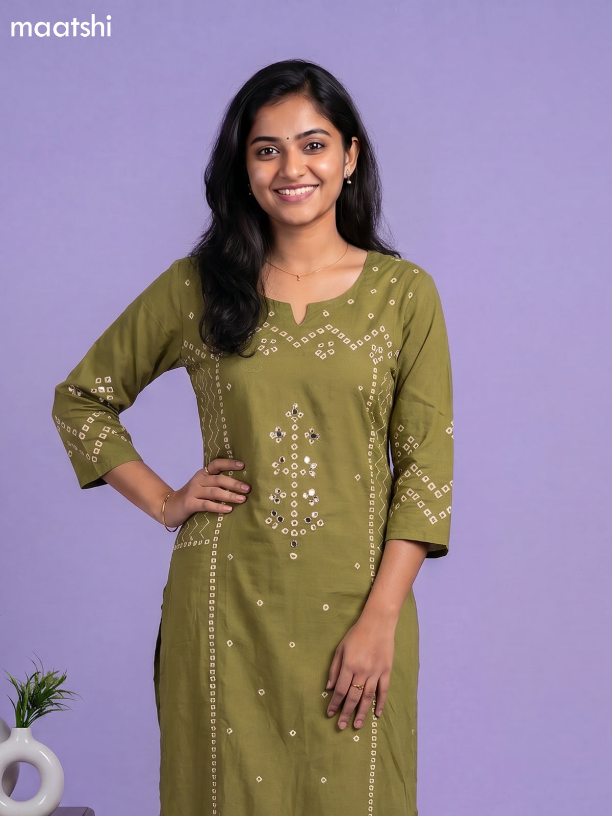 Sap Green Cotton Bandhani Printed Straight Suit