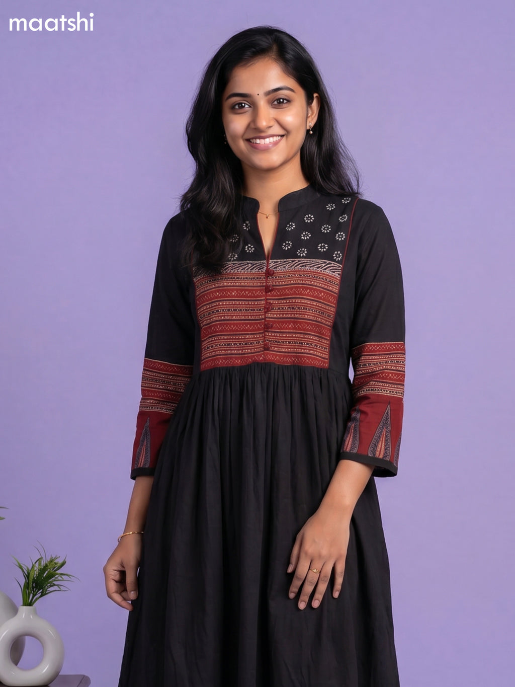 Black Cotton Embroidery Work Anarkali Kurti