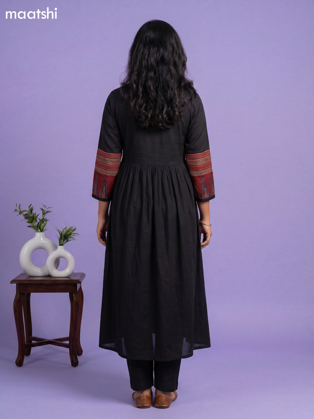 Black Cotton Embroidery Work Anarkali Kurti