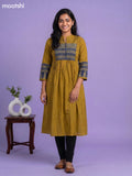 Mustard Yellow Cotton Embroidery Work Anarkali Kurti