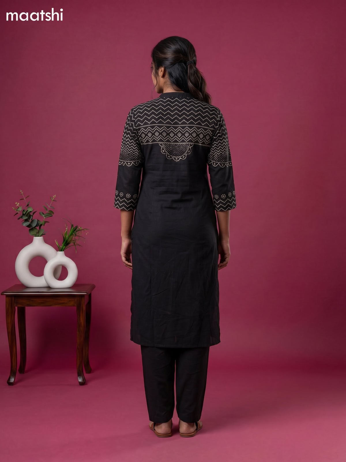 Black Cotton Bandhani Printed Straight Suit