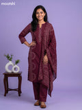 Wine Cotton Bandhani Printed Straight Suit
