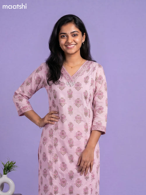 Baby Pink Cotton Printed Straight Suit
