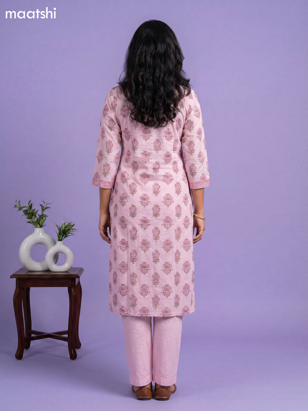 Baby Pink Cotton Printed Straight Suit