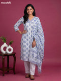 Greyish Blue Cotton Printed Straight Suit