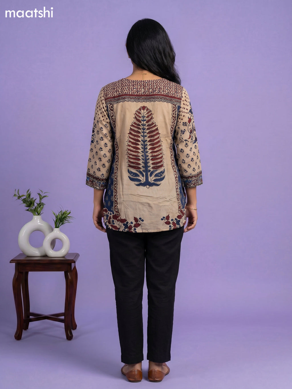 Beige and Multi Colour Crepe Silk Ajrakh Women Shirt