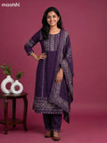 Purple Cotton Printed & Embroidery Work Anarkali Suit