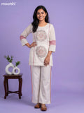 Cream and Peach Cotton Embroidery Work Short Co-Ord Set