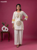 Cream and Mustard Cotton Embroidery Work Short Co-Ord Set
