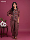Maroon and Multi Colour Crepe Silk Ajrakh Printed Short Co-Ord Set