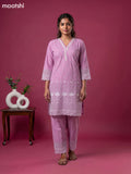 Mauve Pink Cotton Hakoba & Lace Work Long Co-Ord Set