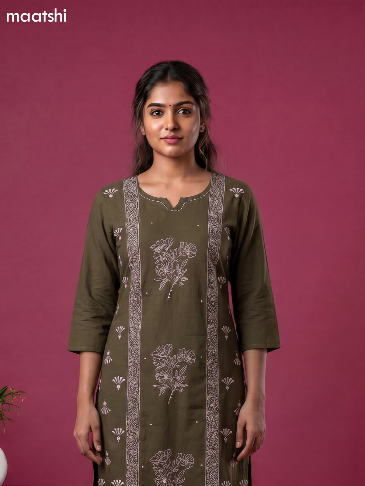 Sap Green Cotton Floral Printed Straight Suit