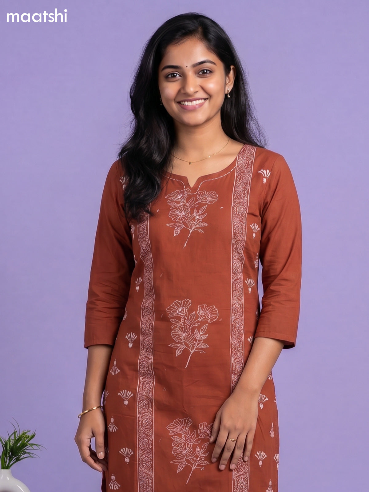 Orange Cotton Floral Printed Straight Suit