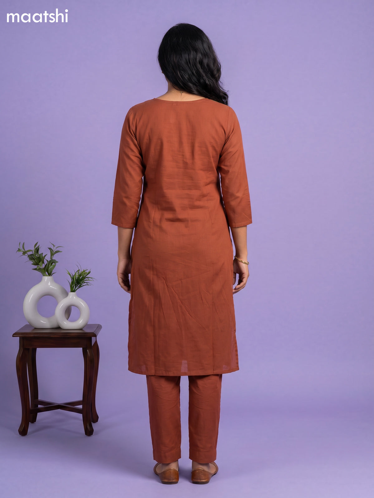 Orange Cotton Floral Printed Straight Suit