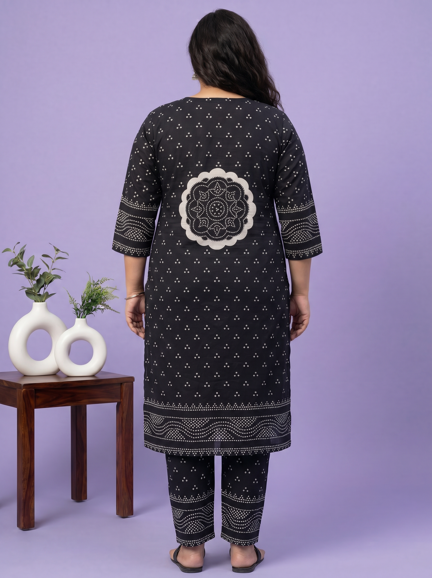 Black Cotton Bandhani Printed Straight Suit