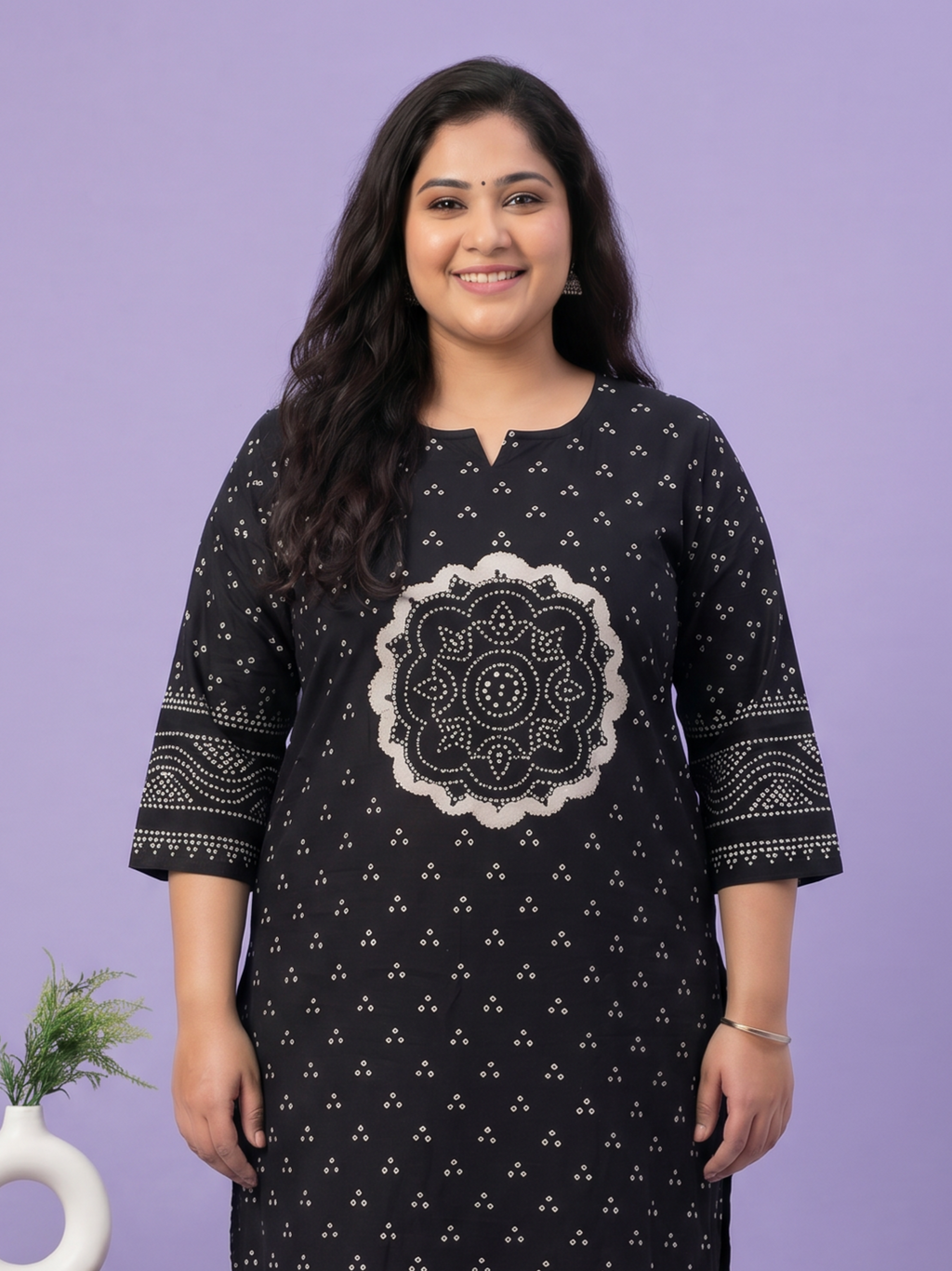 Black Cotton Bandhani Printed Straight Suit