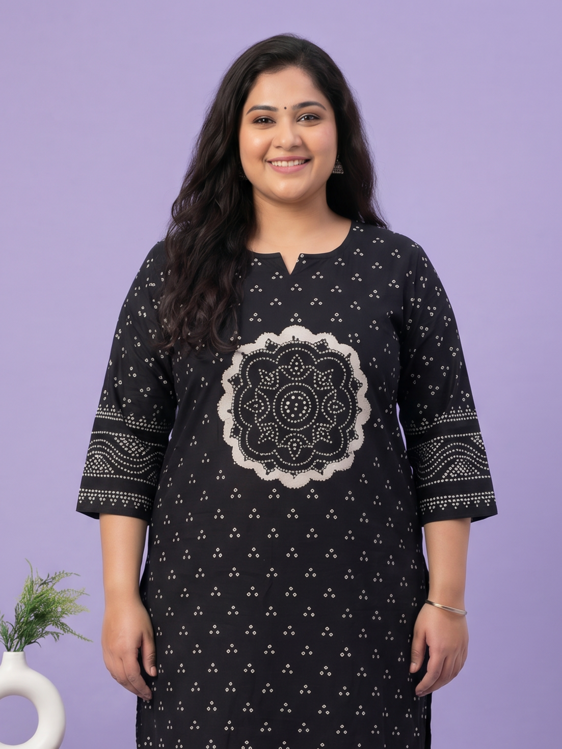 Black Cotton Bandhani Printed Straight Suit