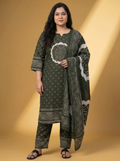 Dark Sap Green Cotton Bandhani Printed Straight Suit
