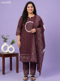 Dark Wine Cotton Bandhani Printed Straight Suit
