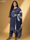 Blue Cotton Bandhani Printed Straight Suit