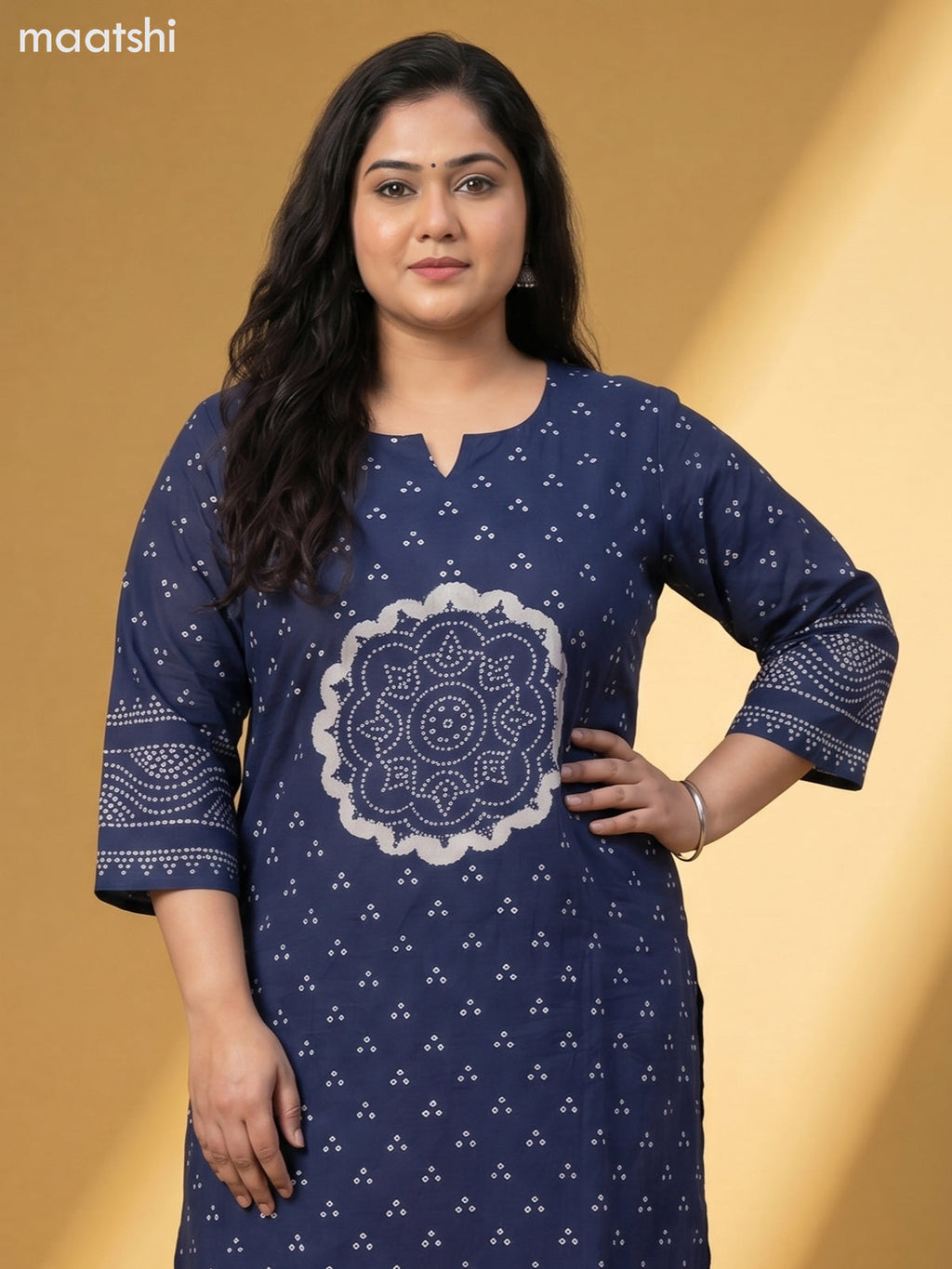 Blue Cotton Bandhani Printed Straight Suit