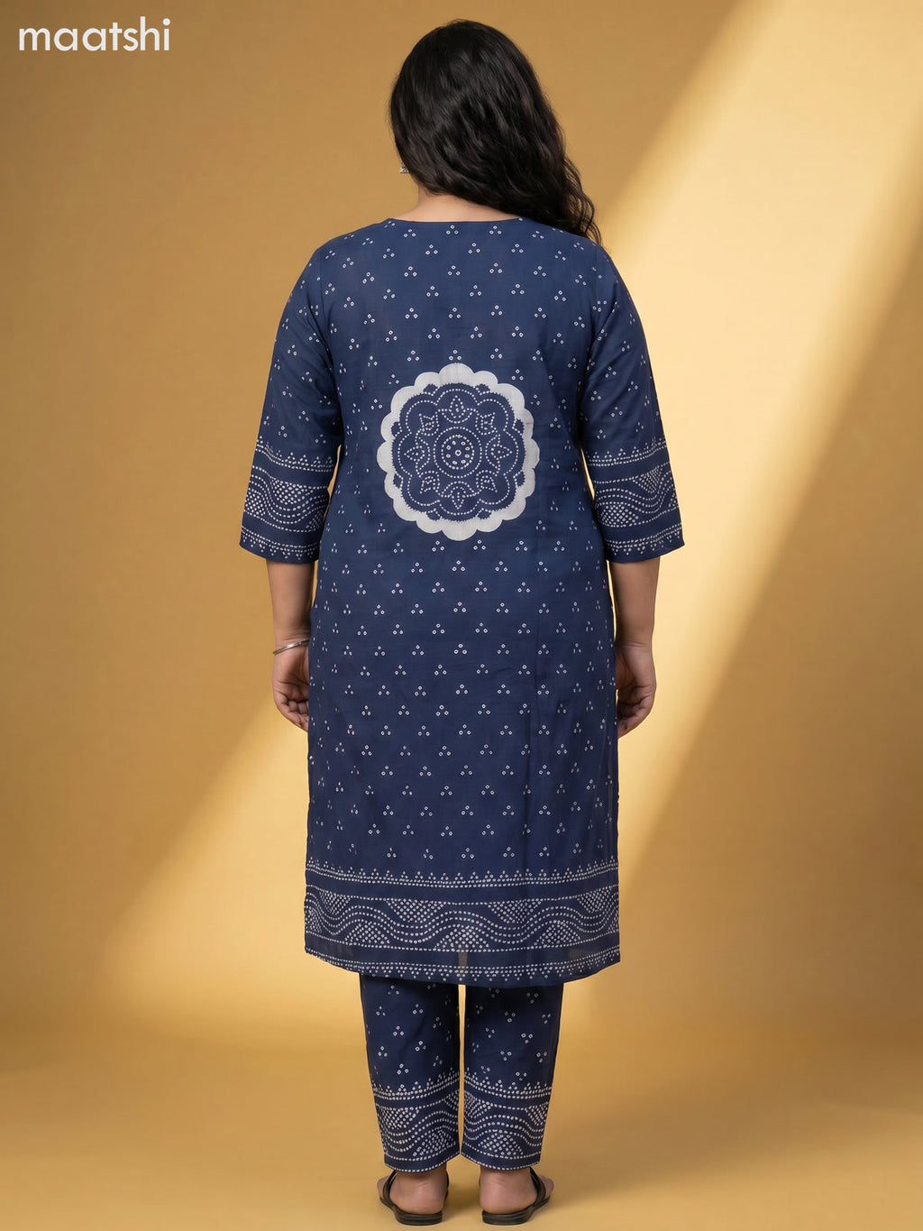 Blue Cotton Bandhani Printed Straight Suit