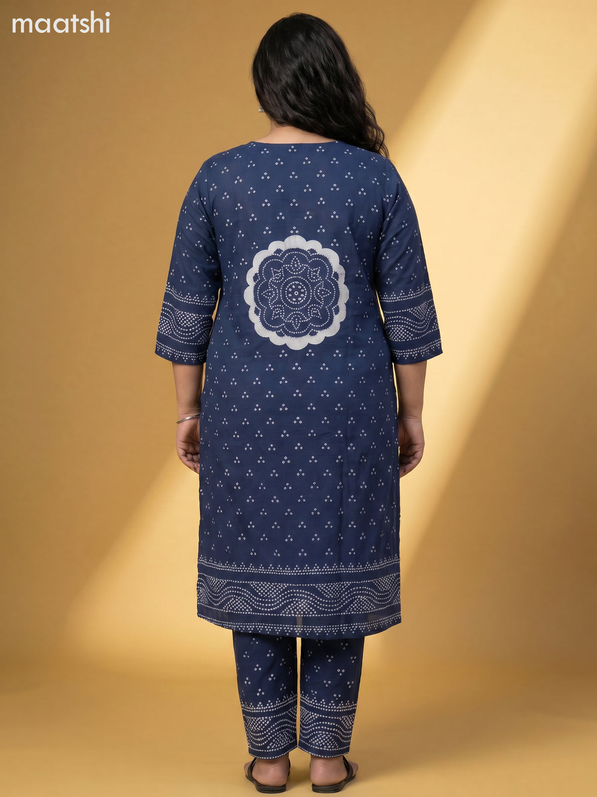 Blue Cotton Bandhani Printed Straight Suit