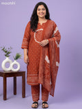 Rust Orange Cotton Bandhani Printed Straight Suit