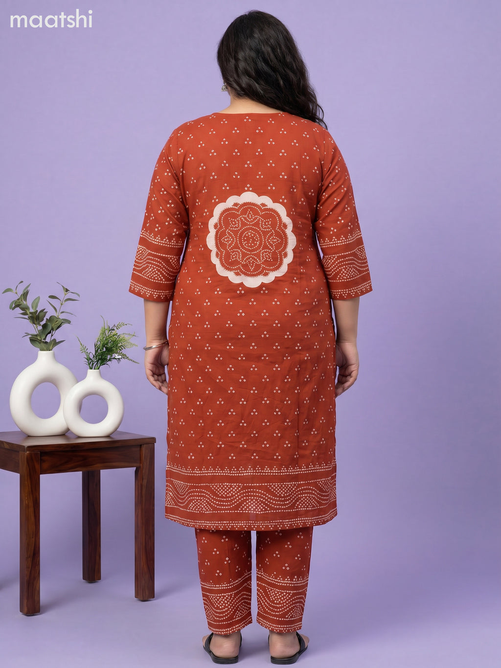 Rust Orange Cotton Bandhani Printed Straight Suit