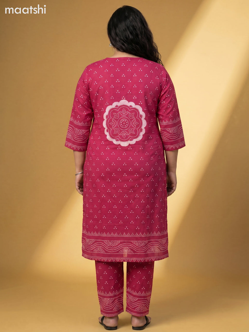 Dark Pink Cotton Bandhani Printed Straight Suit