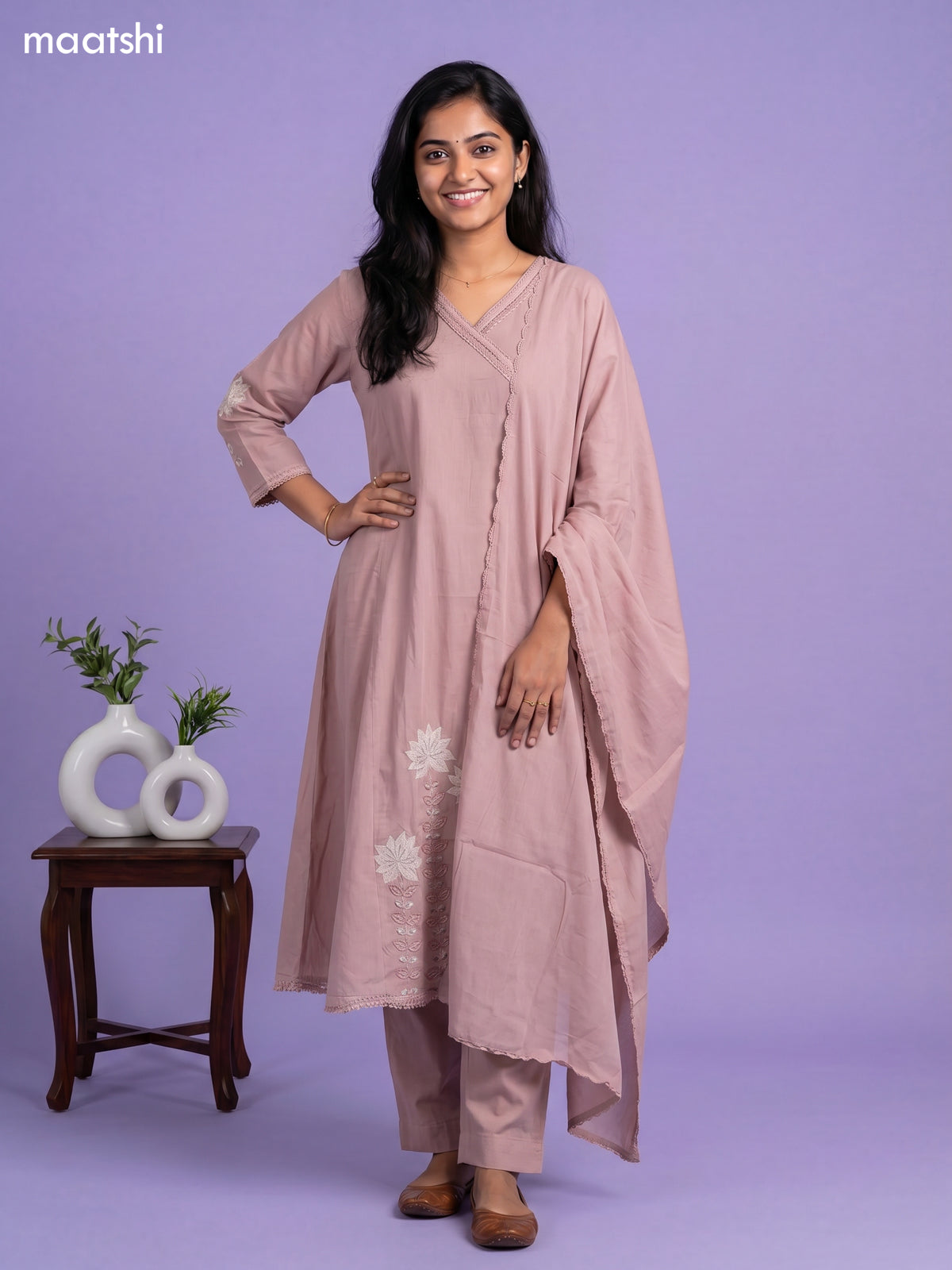 cotton embroidery work anarkali suit