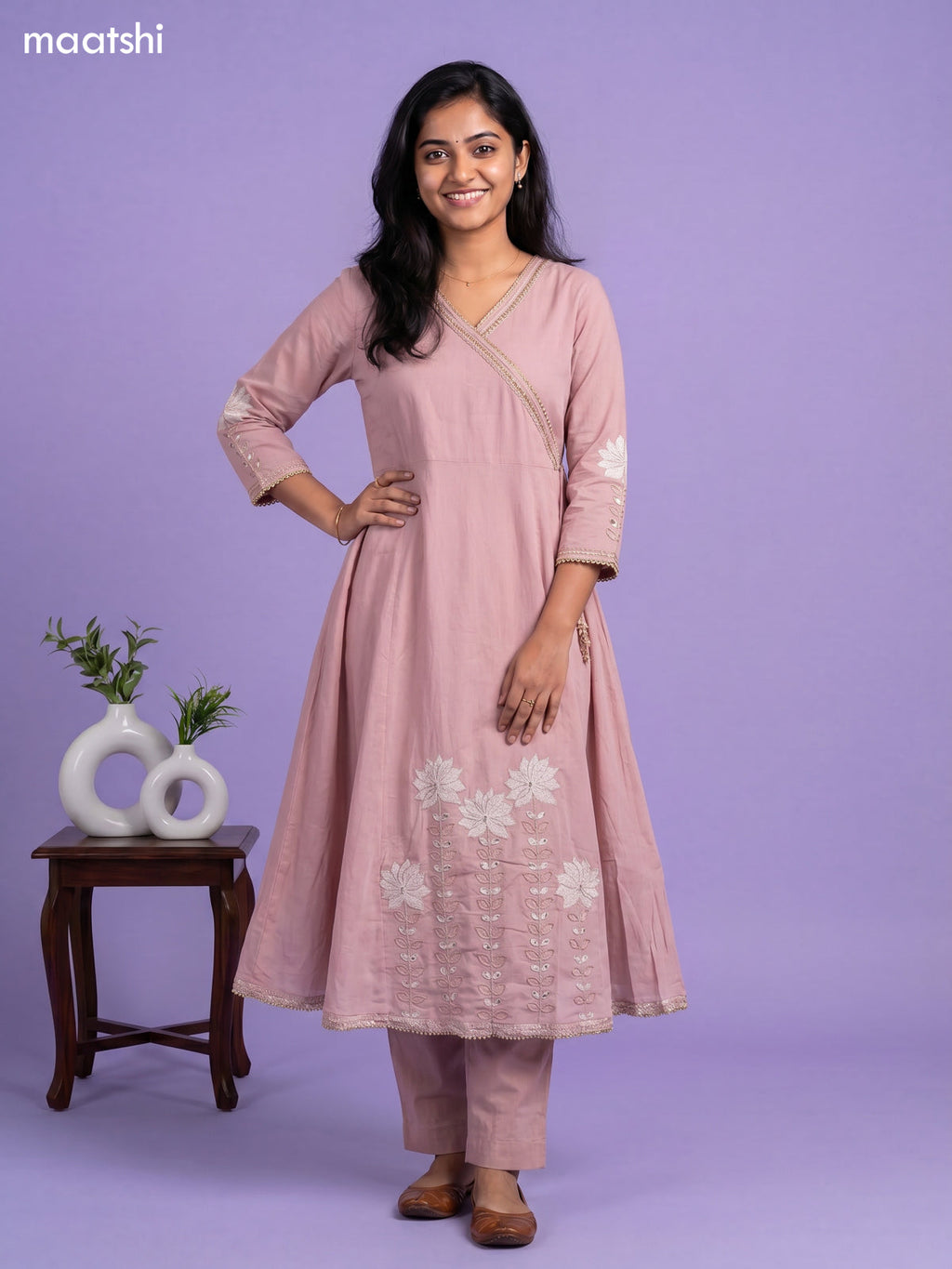 cotton embroidery work anarkali suit