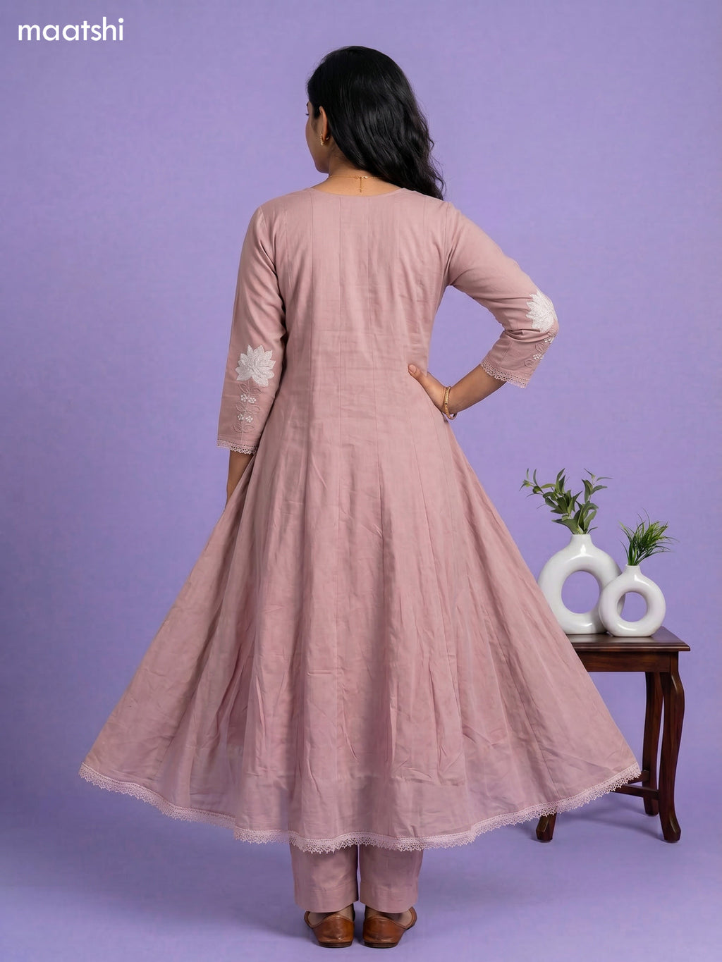 cotton embroidery work anarkali suit