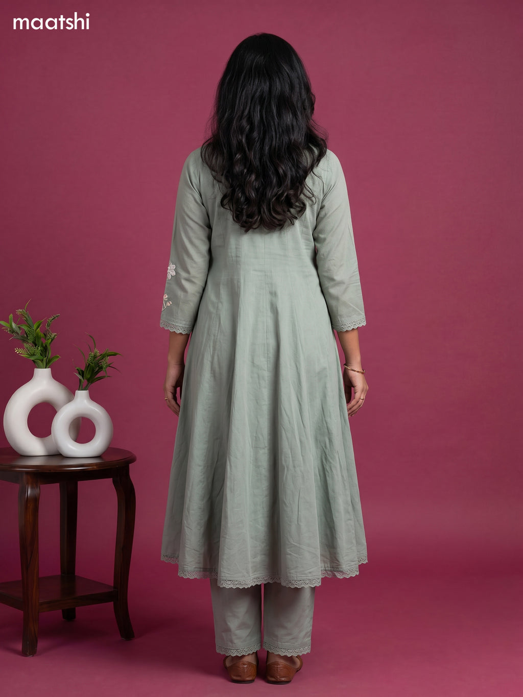Pastel Green Cotton Embroidery Work Anarkali Suit