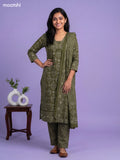 Sap Green Cotton Ajrakh Printed Straight Suit