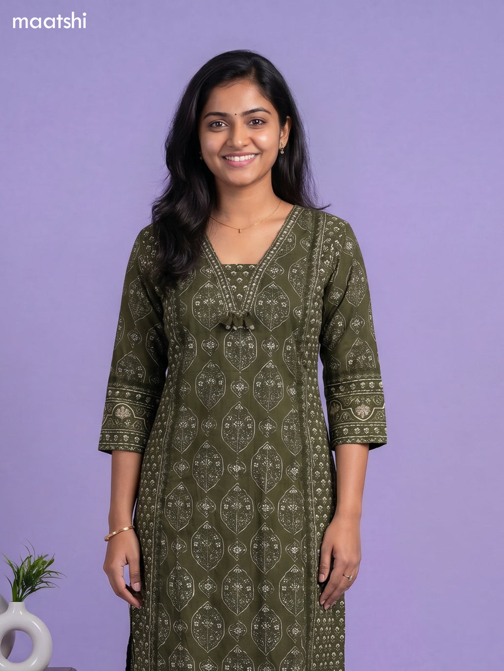 Sap Green Cotton Ajrakh Printed Straight Suit