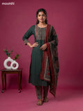 Dark Green Cotton Ajrakh Printed Straight Suit