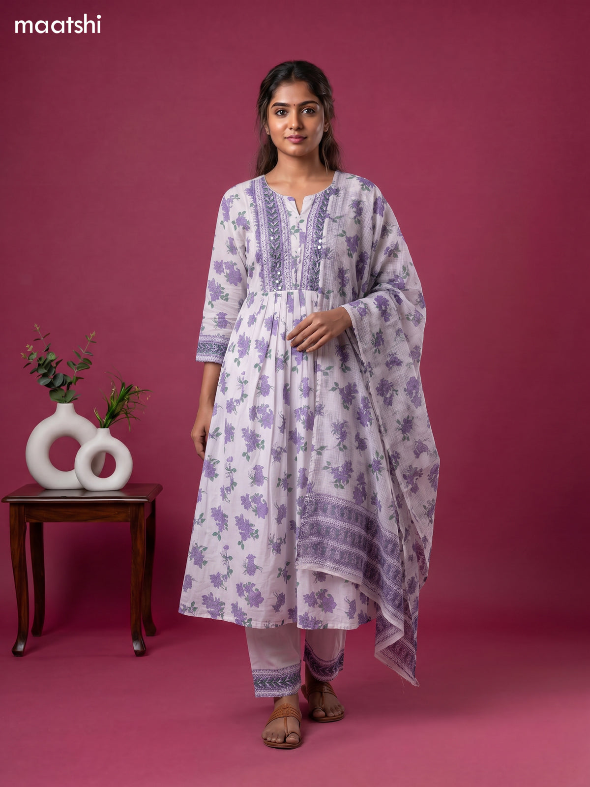 cotton floral printed anarkali suit
