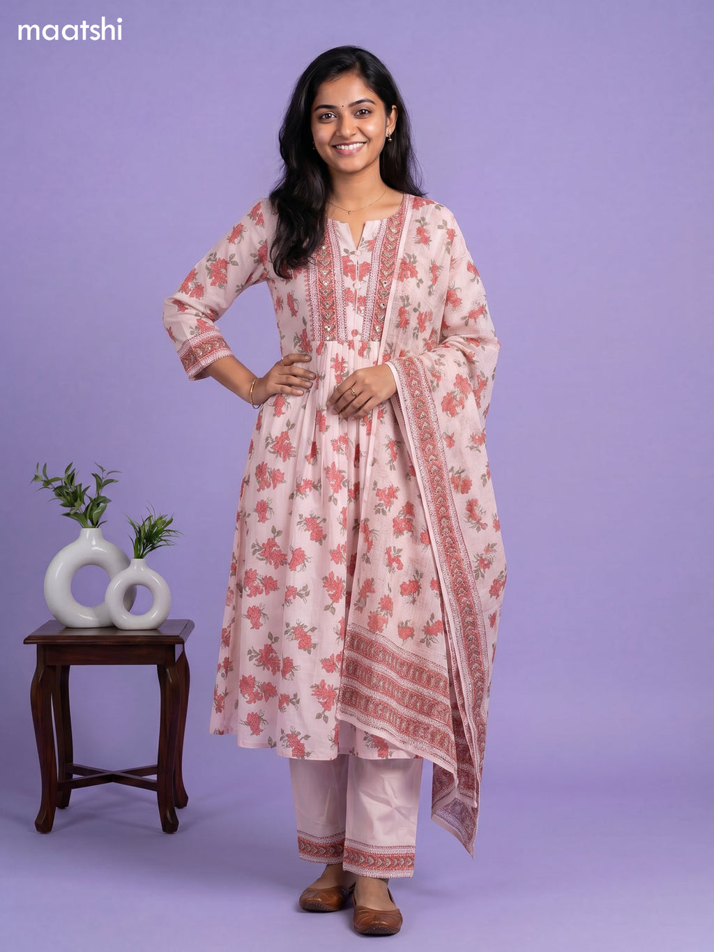 cotton floral printed anarkali suit