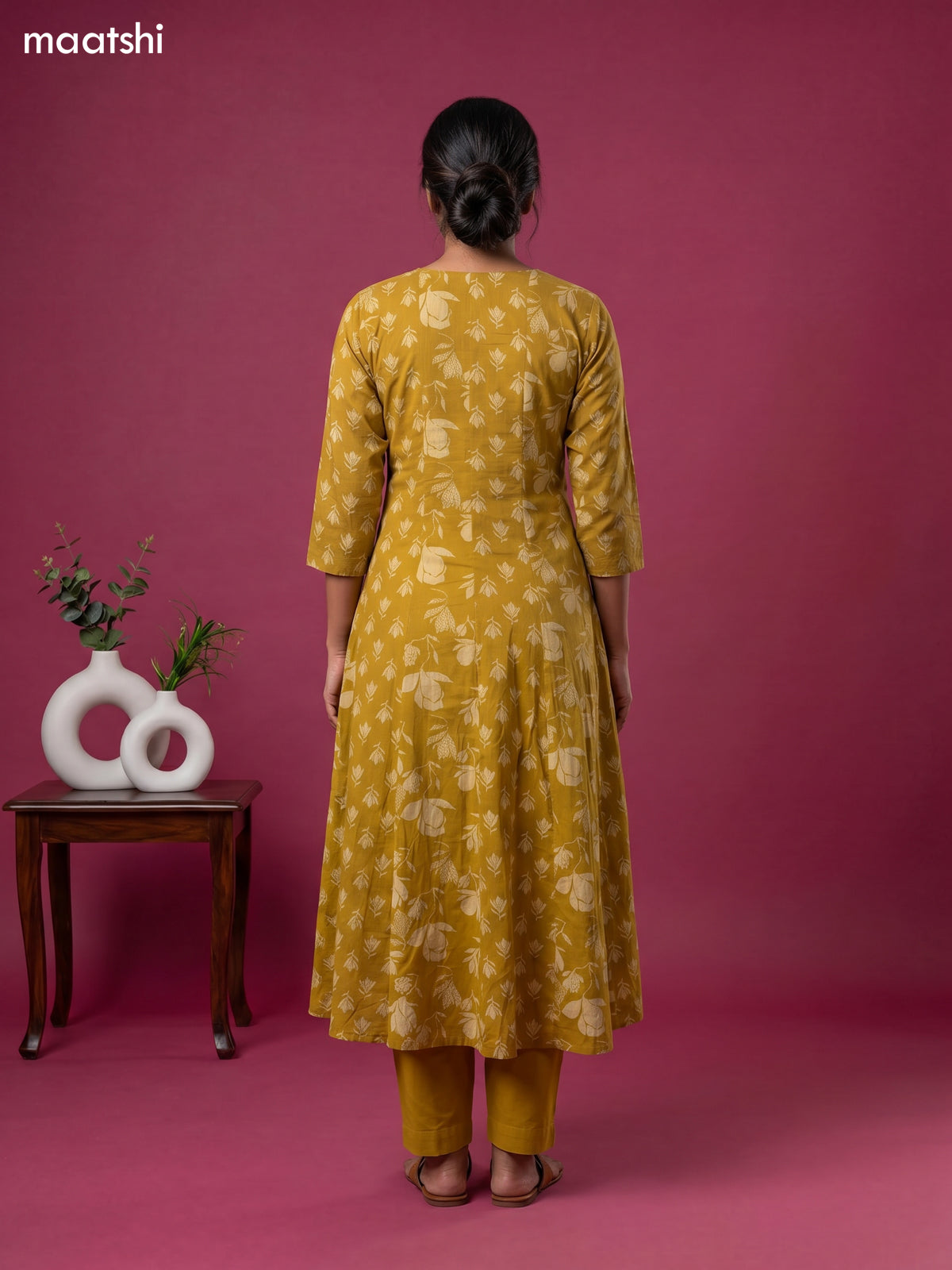 Mustard Yellow Cotton Printed & Embroidery Work Anarkali Suit