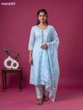 Light Blue Cotton Printed & Embroidery Work Anarkali Suit